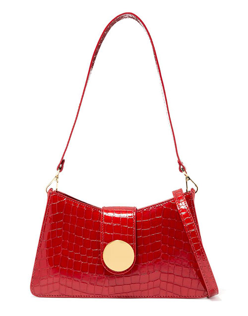 Baguette Shoulder Bag in Croc-embossed Leather, Elleme